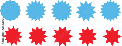 Slika na platnu Five blue starburst shapes and five red starburst shapes arranged in two rows