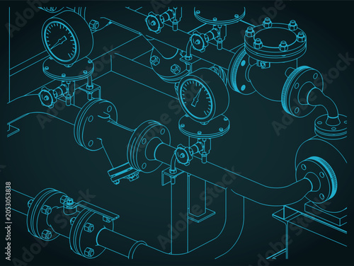 Industrial piping isometric blueprint