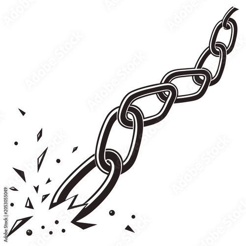 Schilderij op canvas Broken metal chain link concept representing freedom or system failure illustrat