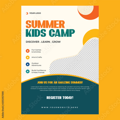 Creative Summer Camp Flyer for Kids | Fun Learning, Games & Outdoor Activities