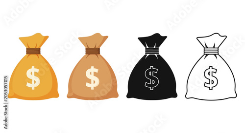 Photos Money bags, cash symbols, financial icons, vector graphics