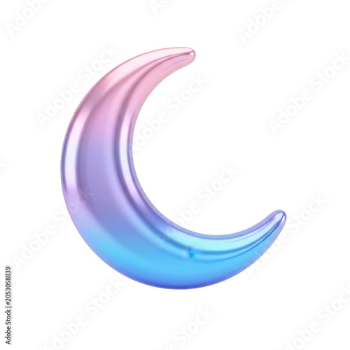 Iridescent crescent moon shape on a transparent background PNG file