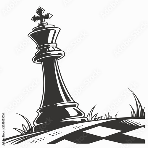 Bild auf Leinwand Chess king piece standing on checkered board illustration with strategy checkere
