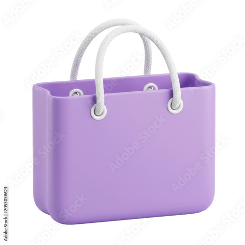 Purple shopping bag with white rope handles on a transparent background PNG file