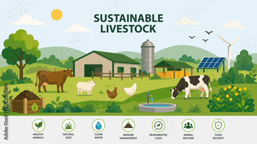 Sustainable livestock farming concept. Vector illustration