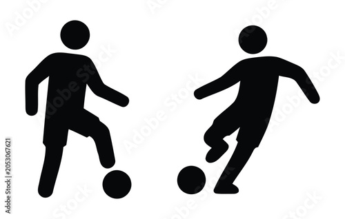 Cuadro en lienzo Silhouettes Of Two Soccer Players Kicking A Ball Black Flat Pictogram On White B