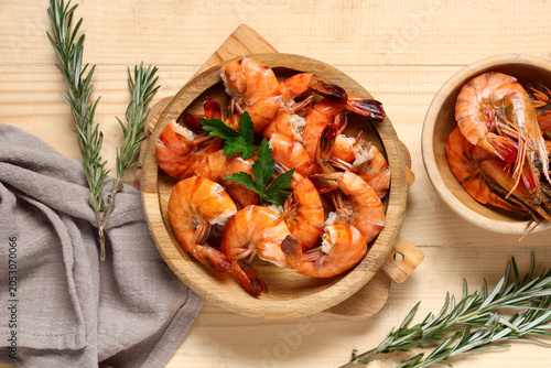 Bowls with tasty boiled shr...