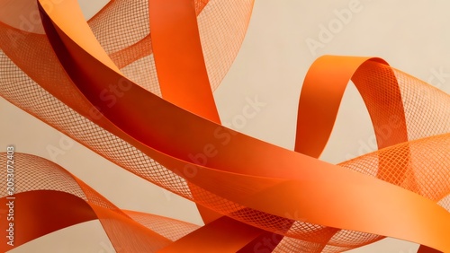 Abstract orange ribbons with mesh texture