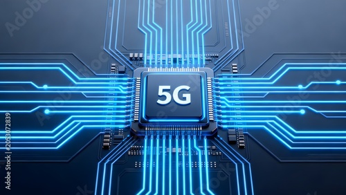 5G chip with glowing circuitry