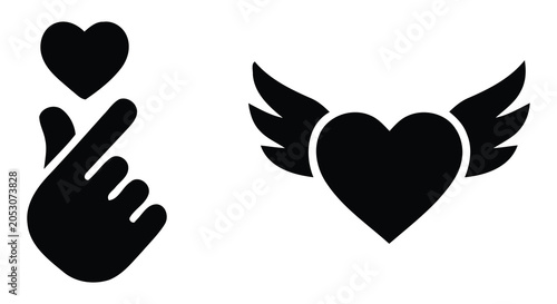 Obraz na płótnie Heart Symbol And Winged Heart Silhouette On White Background Minimalist Black Gr
