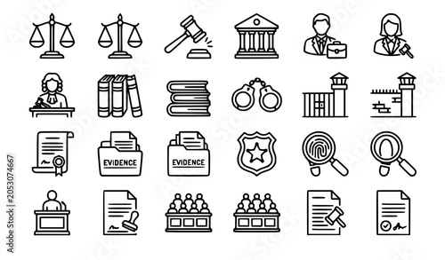 Foto Modern law and justice linear vector icon set