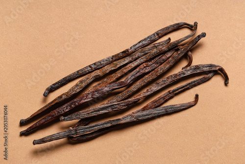 Gourmet vanilla pods on bro...