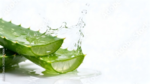 Aloe vera leaf with water splash