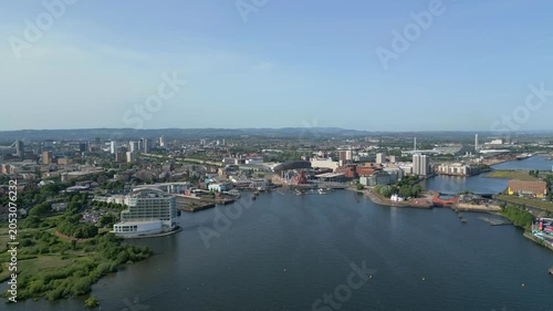 4K 30‑Second Aerial Drone Wide Shot of Cardiff Bay, Cardiff, Wales, United Kingdom