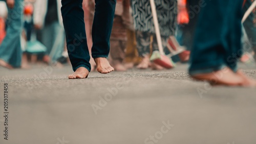 Indian sacred religious procession Vaisakhi faithful crowd walking