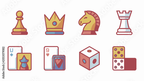 Slika na platnu Colorful chess and playing cards illustration set.