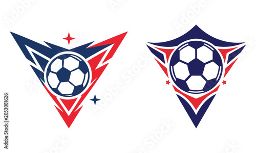 Soccer football club logo emblem template set with dynamic sharp shield wing shape and ball graphics isolated on white background for sports tournament championship team branding design identity