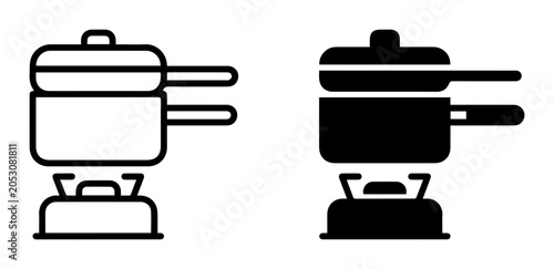 Foto Double Boiler Pot Icon Set, Cooking on Stove, Culinary Equipment Vector Graphics
