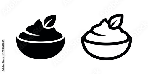 Tableau sur toile Two bowls of dip or spread icons, one filled, one outline, on a white background