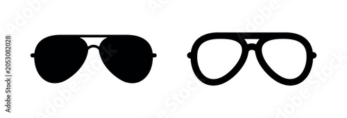 Bild auf Leinwand Aviator sunglasses icon set - black and white outlines and silhouettes