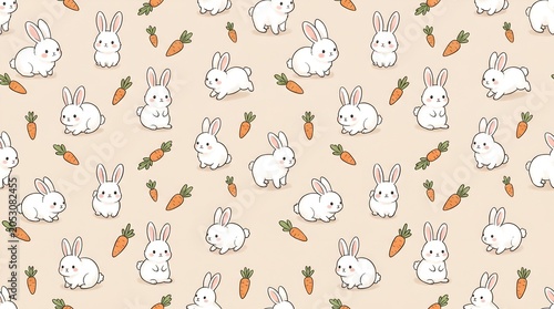 Playful Baby Bunny Carrot Repeat Textile Pattern