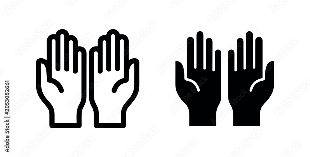 Fototapeta premium Black and white icons of open hands
