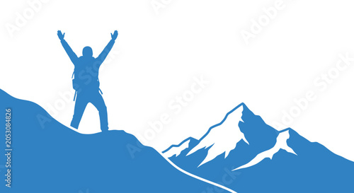Konstfotografi Person standing on mountain peak triumphantly.