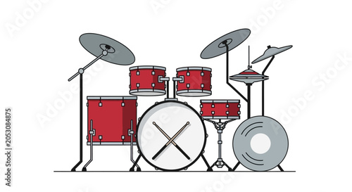 Fotografie Red and white drum set instrument.