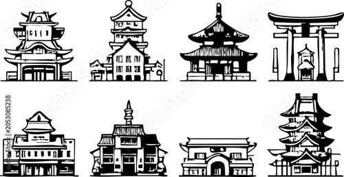 Tableau sur toile Holy Temple and Traditional Pagoda Collection for desain Highly Detailed Orienta