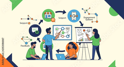 Fotografie Modern flat vector illustration of professional business people working collaboratively