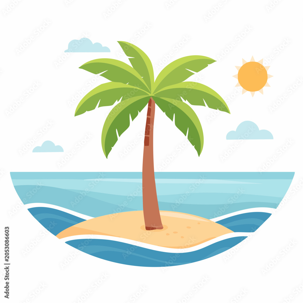 Fototapeta premium Tropical Island Paradise with Palm Tree and Ocean