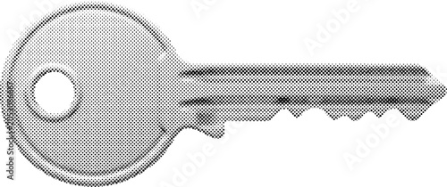 Halftone Door Key Metal Vector Illustration on White Background