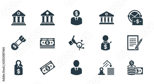 Financial icons and money symbols.