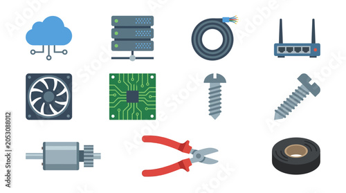 Картината върху платно Assorted Technology and Industrial Components Illustration.