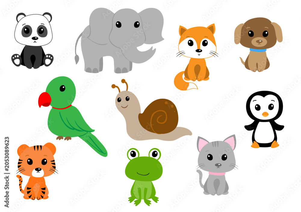 Obraz premium Cute Baby Animal Cartoon Vector Collection for Kids