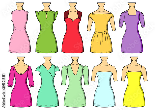 Women's Dress Neckline Vector Collection Fashion Design Set