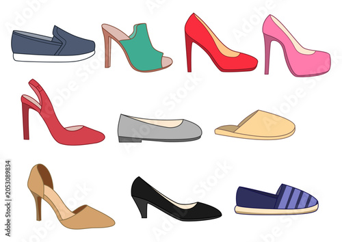 Womens Shoes Vector Collection Fashion Footwear Set Bundle