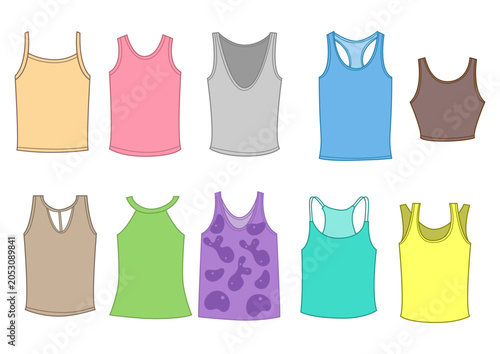 Women's Tank Top Vector Set Collection Sleeveless Fashion Apparel Illustration