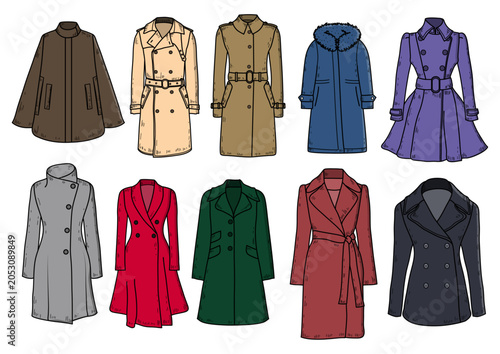 Women's Winter Fashion Coats Vector Collection