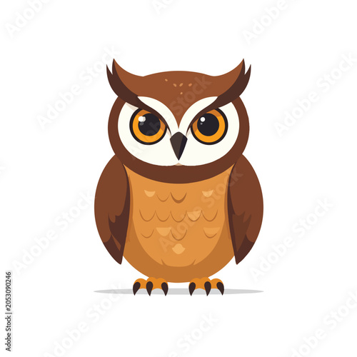 Cute cartoon owl illustration with large orange eyes.