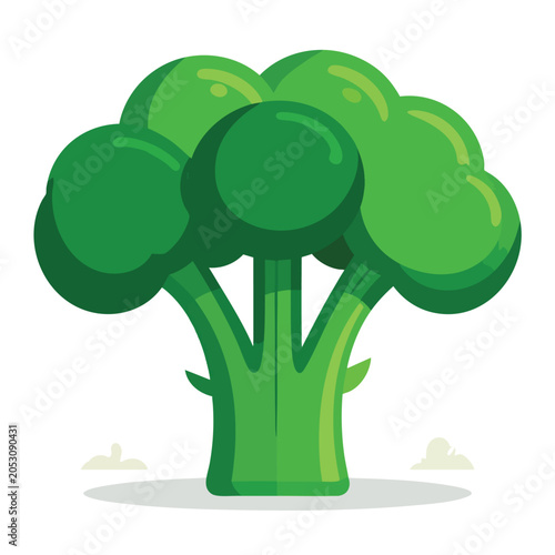 Stylized flat vector illustration of a fresh green broccoli head.