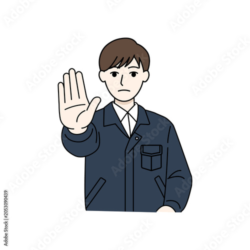  Male worker making stop gesture (delivery and maintenance industry)