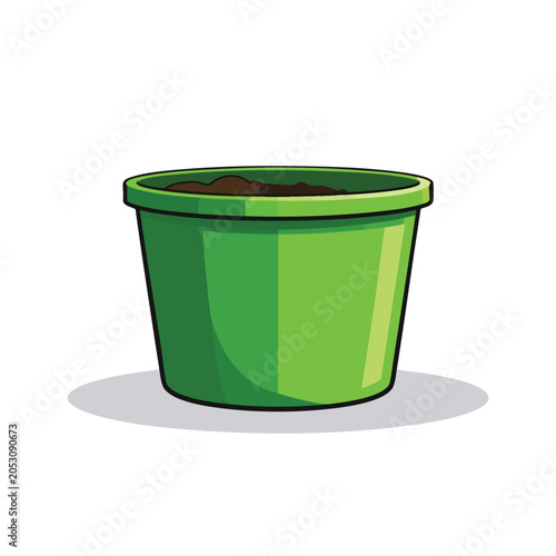 Cartoon illustration of a green plastic garden plant pot.
