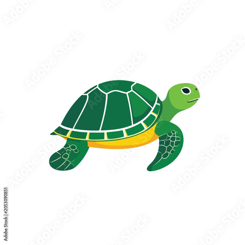 Cute Cartoon Green Sea Turtle Swimming Illustration.