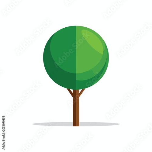 Minimalist vector illustration of a round green tree with a brown trunk.