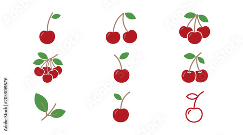 Quadro su tela Fresh cherries with green leaves.