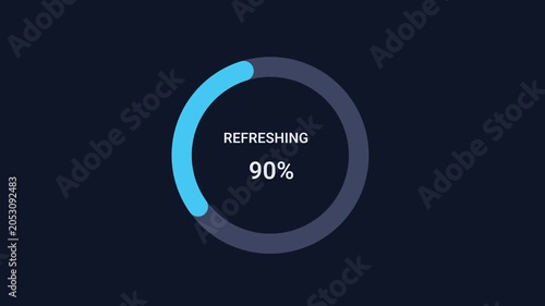 Animated digital interface displaying a refresh progress ring with percentage indicator on a dark background, representing system updates, synchronization, loading status, and workflow automation.