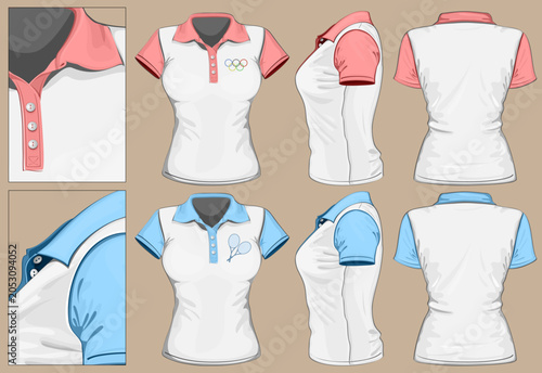 Women's Polo Shirt Uniform Vector Template Front Side Back Views