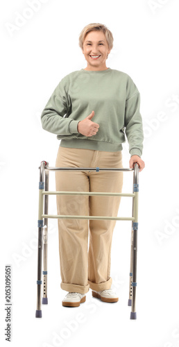 Mature woman with walker sh...