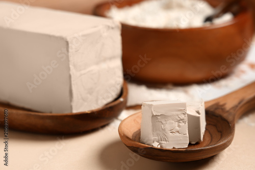 Fresh yeast blocks and crum...